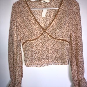 Floral Print Shirred Waist Blouse